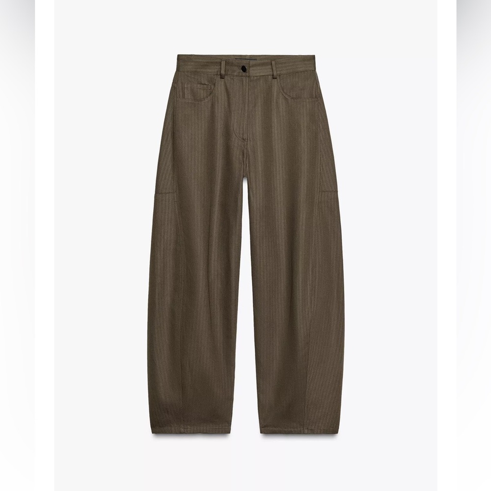 Zara NWT ZW COLLECTION HERRINGBONE WIDE-LEG PANTS Brown